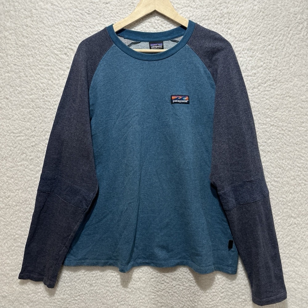 Patagonia Sweatshirt L‎ Mens Blue Crew Raglan Sleeve Organic Cotton Lightweight